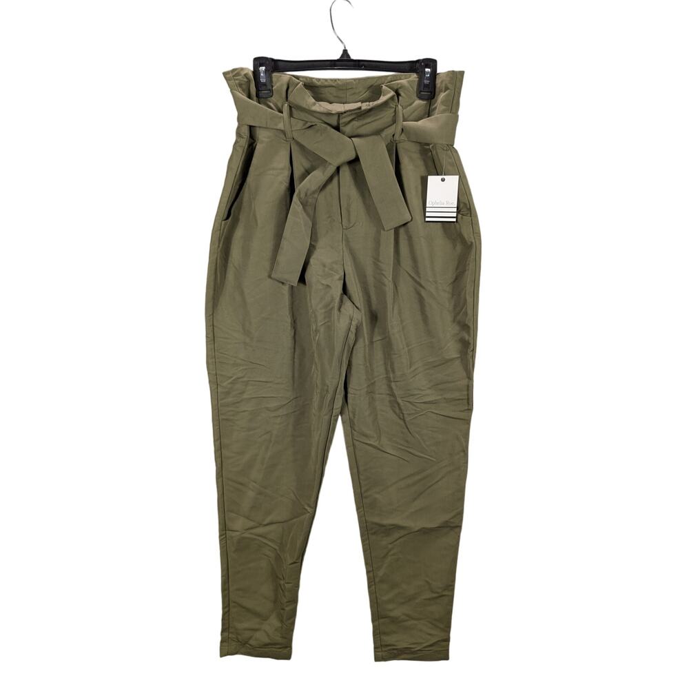 Ophelia Roe Pants Womens Medium Belted Paper bag waist Army Green Tapered leg